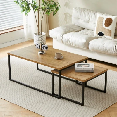 Obrázek Sada 2 konferenčních stolů, MDF deska s dekorem divoký dub, černý kov. CT 619 OAK