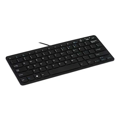 Obrázek R Go Tools Kompaktní ergonomická klávesnice QWERTZ (DE) Přírodní s plochým povrchem Kabelová USB kompaktním designem lehký doraz kláves LED černá, RGOECQZB