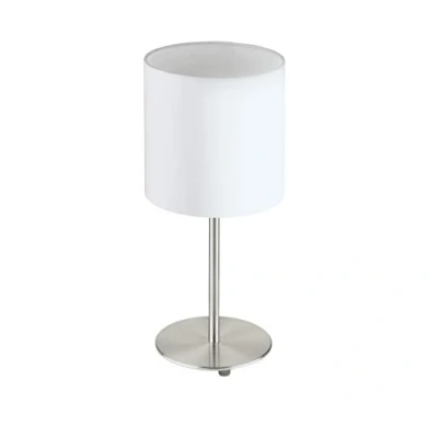 Obrázek EGLO stolní lampa Pasteri, 1 plamenná textilní lampa, na noční stolek z oceli a látky, barva: matný nikl, bílá, objímka: E27, vč. vypínače, V: 40 cm