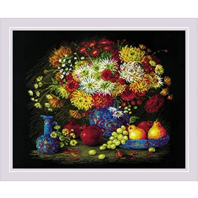 Obrázek RIOLIS Counted Cross Stitch Kit 19.75&quot;X15.75&quot; Still Life With Chrysanthemums (14 Ct)