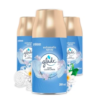 Obrázek Glade (Brise) Automatic Spray náhradní náplň výhodné balení, vůně do místnosti, Pure Clean Linen, balení 3 ks (3 x 269 ml)