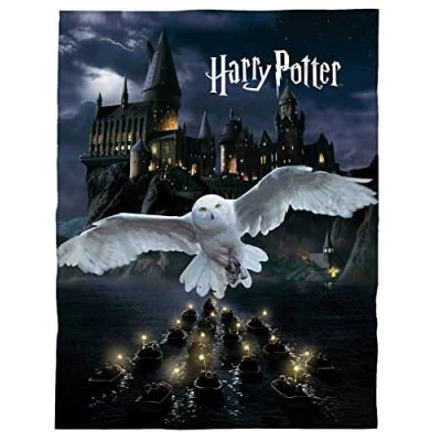 Obrázek hebká fleecová deka Harry Potter 150 x 200 cm · velká denní deka, s Bradavicemi a sovou (černá)