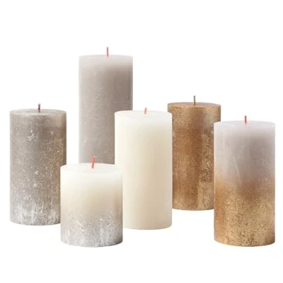 Obrázek Bolsius Rustik Stumpenkerzen Geschenkset mit 6 Stück New Sparkle Dekorative Haushaltskerzen Lange Brenndauer Duftfrei Enthält natürliches Pflanzenwachs Ohne Palmöl Verschiedene Größen