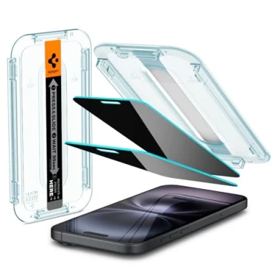 Obrázek Spigen Sklo. tR EZ Fit ochranná fólie na ochranu před nežádoucími pohledy kompatibilní s iPhone 16, 15, 2 kusy, ochrana soukromí, odolná proti poškrábání, tvrdosti 9H