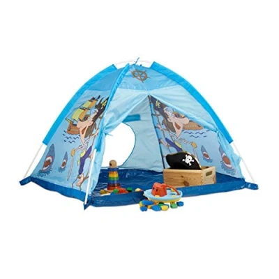 Obrázek Relaxdays 10022455 Pirát, dětský stan pro chlapce od 3 let, vnitřní a venkovní pirátský stan, vxšxh 90 x 118 115 cm, modrý