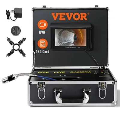 Obrázek VEVOR 7&quot; profesionální potrubní kamera 20 m průmyslová inspekční 1000TVL endoskop kanál 16 GB SD karta IP68 vodotěsná 480P barevný monitor DVR 4500 mAh lithiová baterie 6 hodin