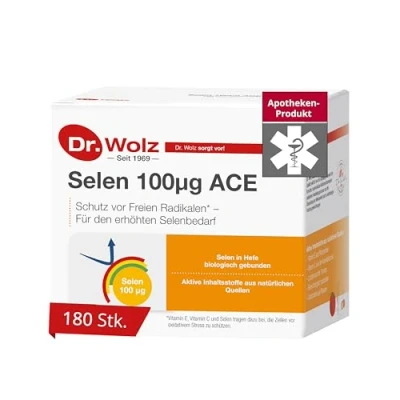 Obrázek Selen ACE 100 µg od Dr. Wolz, kapsle selenu s vitamínem C a E, pro ochranu buněk, obsahuje vitamíny, minerály stopové prvky, 180 kapslí