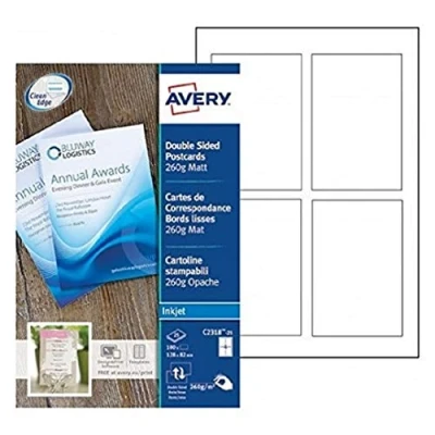 Obrázek Avery Quick&amp;Clean korespondenční karty pro inkoustové tiskárny oboustranně 128 x 82 mm 100 kusů matně bílé