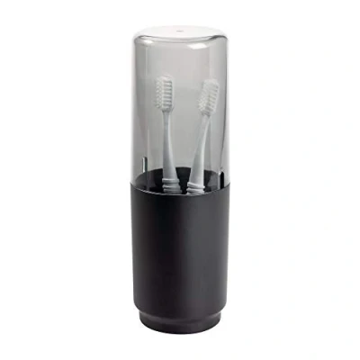 Obrázek iDesign Austin držák na zubní kartáček z kovu a plastu, stojan s víkem, matná černá 7,6 cm v průměru x 22,9