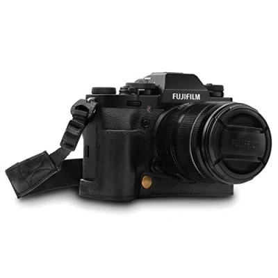 Obrázek MegaGear MG1552 Ever Ready Echtleder Kamera Halbtasche mit Trageriemen für Fujifilm X T3 Schwarz