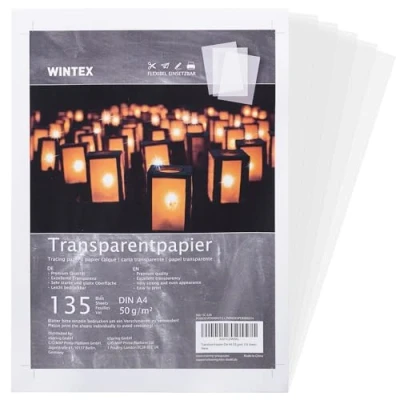 Obrázek WINTEX 135 listů transparentního papíru DIN A4 50 g/m2 papír se vzorem řezu bílý potištěný pergamenový pro tisk vytisknutí pauzovací Tracing Paper
