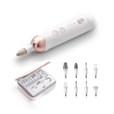 Obrázek Boston Tech Queen Professionelle Nagelfräse, Elektrisches Maniküre und Pediküre Set, 5 Modi, Schnelle USB Aufladung, 9 Hochwertige Aufsätze, Einstellbare Geschwindigkeit, Tragbar Langlebig (weiß)