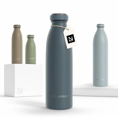 Obrázek LARS NYSØM Láhev na pití z ušlechtilé oceli 350 ml, 500 750 1 l, 5 litrů Termoska vhodná pro sycené kyseliny vodu odolná proti vytečení sport, outdoor, do školy (kamenná