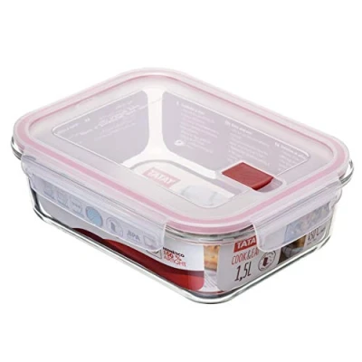 Obrázek Tatay Glas Frischhaltedosen, Vakuum, 1,5 l Fassungsvermögen, Clip Deckel, BPA frei, Geeignet Mikrowelle, Geschirrspüler, Backofen &amp; Gefrierschrank. Rot. Maße: 17,7 x 23x 7,6 cm