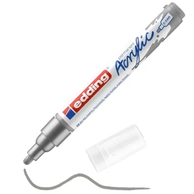 Obrázek edding 5100 akrylový popisovač střední stříbrný 1 akrylová tužka voděodolná kulatý hrot 23 mm akrylové barvy pro malování na plátno, malířský papír a dřevo tužky kameny