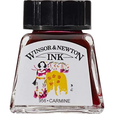 Obrázek Winsor &amp; Newton 1005127 Drawing Inks kreslicí tuš pro kaligrafie, ilustrátory, grafiky, umělce voděodolné barvy, vynikající průhlednost, láhev 14 ml karmín