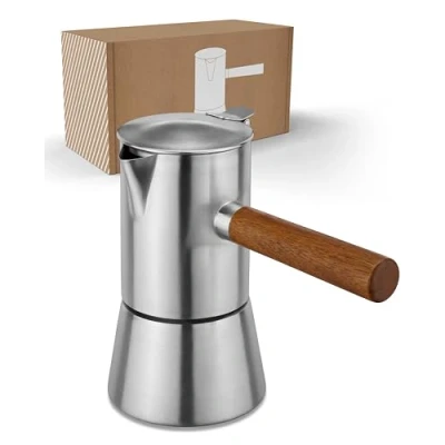 Obrázek LAMBDA COFFEE® kávovar na espreso vhodný pro indukci, 200 ml, ušlechtilá ocel, 34 šálky I Outdoor moka konvice Espresso Maker