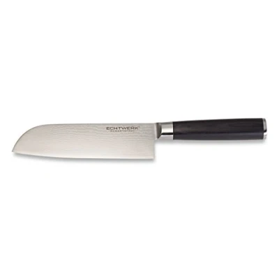Obrázek ECHTWERK Damaškový nůž, nůž Santoku, tradiční japonský kuchařský kuchyňský ostrá čepel pro přesné řezy masa, ryb a zeleniny, délka čepele cca 18 cm, dřevěná rukojeť