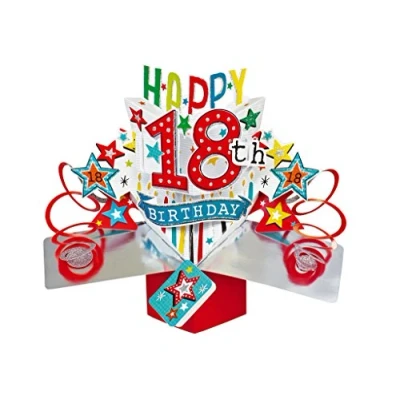 Obrázek Second Nature pop Ups Narozeninové up přání s nápisy a hvězdami &quot;Happy 18th Birthday&quot;