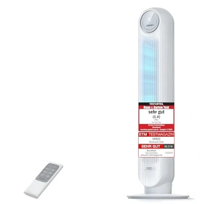 Obrázek Dreo 20dB Leiser Turmventilator, 10 m Wurfweite 4 Geschwindigstufen Modi 8 Std. Timer 90 oszillierende Ventilator mit Kühlung Fernbedienung für Schlafzimmer, Nomad One, Weiß