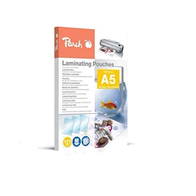 Obrázek Peach laminovací fólie A5 125 mic 100 kapes lesklá prémiová kvalita pro nejlepší výsledky kompatibilní s přístroji všech značkových výrobců PP525 03