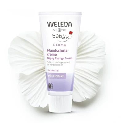 Obrázek WELEDA Bio Baby Derma Bílý sléz ochranný krém na rány, přírodní kosmetika dětský pro ochranu a regeneraci podrážděné dětské pokožky, léčivá mast péči o oblast plenky (1 x 50 ml)