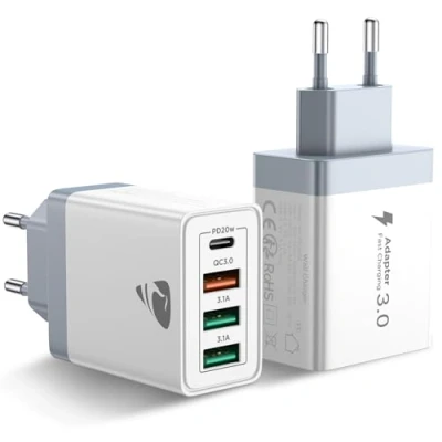 Obrázek Nabíječka 40W USB C 2 ks, 4 porty nabíječka, vícenásobná s a A, rychlonabíječka PD 3.0 napájecí adaptér síťový USBC konektor pro iPhone 16 15 14 13 12 11 X 8 7 6 SE, iPad, Samsung