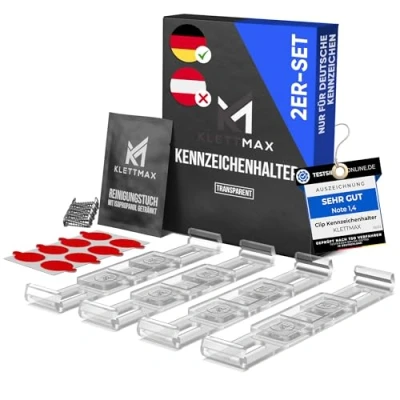 Obrázek KLETTMAX® Originál bezrámový klip Držák SPZ registrační značky neviditelný a odolný proti povětrnostním vlivům pro každé vozidlo Pouze Německo!