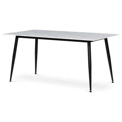 Obrázek Stůl jídelní 160x90x76 cm, deska slinutý kámen v imitaci matného mramoru, černé kovové nohy HT 406M WT