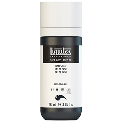 Obrázek Liquitex 1923310 Professional akrylová barva Soft Body Umělecká v krémové krycí konzistenci, vysoká pigmentace, stálobarevná a odolná proti stárnutí, láhev 237 ml Paynes šedá
