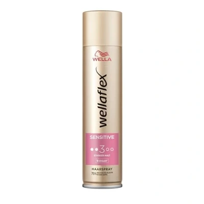 Obrázek Wellaflex Sensitive sprej na vlasy pro ženy drží až 48 hodin bez parfému jemný k pokožce hlavy, dermatologicky testován Veganská receptura Stupeň fixace 3 250 ml