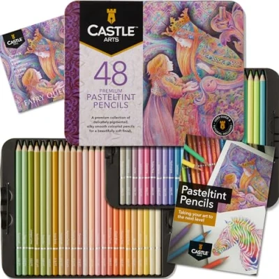 Obrázek Castle Art Supplies Sada pastelových tužek 48 barev v jemných, sytých odstínech Pro profesionální a zkušené umělce chráněná uspořádaná prezentační krabičce z plechu