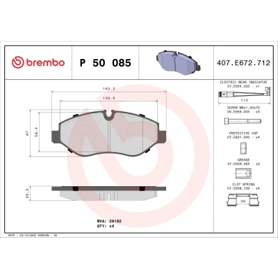 Obrázek Brembo P 50 085 sada brzdových destiček, kotoučová brzda (4dílná)