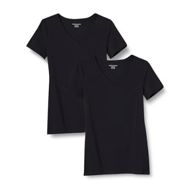 Obrázek Amazon Essentials Dámské tričko s krátkým rukávem výstřihem do V, klasický střih, balení po 2 kusech, černé, XXL