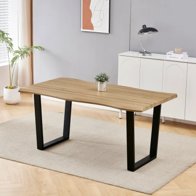 Obrázek Stůl jídelní, 160x90x75 cm, MDF deska, dekor divoký dub, kovová nohy ve tvaru U, černý matný lak HT F4216 OAK