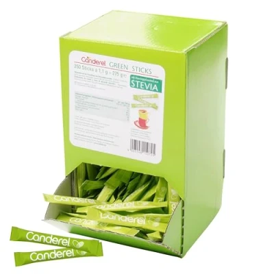 Obrázek Hellma Canderel Green Stevia Sticks 250 ks po 1,1 g 275 krabička na zásoby alternativa cukru jednotlivě zabaleno, veganské