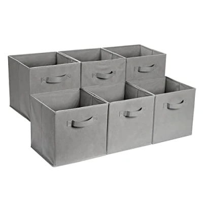 Obrázek Amazon Basics Skládací úložná kostka/organizér z látky s úchyty, jednobarevná šedá, balení po 6 kusech, 33 cm x