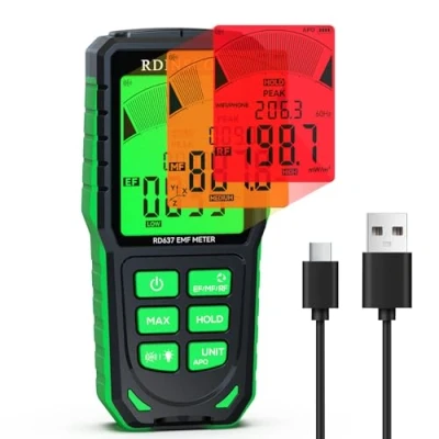 Obrázek RDINSCOS měřicí přístroje EMF Dobíjecí digitální elektromagnetické pole záření přístroj Ruční detektor pro EF, MF, RF, WiFi, Microwave RF