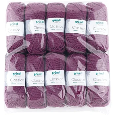 Obrázek Gründl Classico vlna (OEKO TEX® certifikovaná pletací příze z 50 % střižní vlny (Merino ) &amp; polyakryl, g/120 m, tloušťka jehlic: 3,5 4,5, 10 klubko á g), bordó
