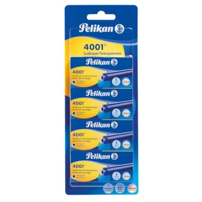 Obrázek Pelikan 330894 inkoustové náplně 4001 královská modrá, 4 pouzdra s 5 velkokapacitními kazetami, 20 kusů