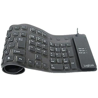 Obrázek LogiLink ID0019A flexibilní a vodotěsná klávesnice (QWERTZ) 109 tlačítek, s USB PS/2 adaptérem, barva: černá