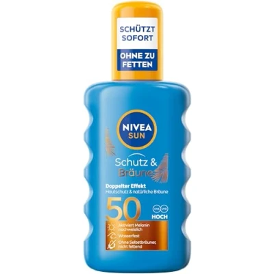 Obrázek NIVEA SUN ochrana a opálení Sluneční sprej LSF 50, voděodolný opalovací krém s extraktem pro melaninu rovnoměrné opálení, okamžitá před UVA/UVB paprsky (200 ml)