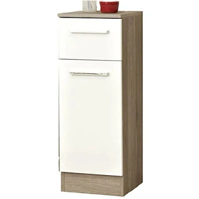 Obrázek Pelipal Koupelnová skříňka Quickset 380 v bílé lesk/Sanremo dub Terra, 30 cm široká pod umyvadlo s 1 dveřmi, zásuvka a policí