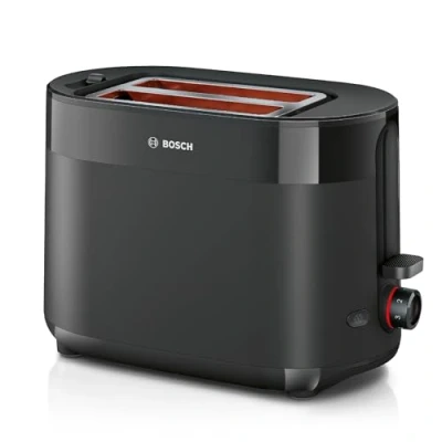 Obrázek Kompaktní toustovač Bosch MyMoment TAT2M123, integrovaný nástavec na housky, s funkcí rozmrazování, automatickým vypínáním, funkce zvedání, vytrhávání chleba, perfektní pro 2 kotouče, 800 W, černý