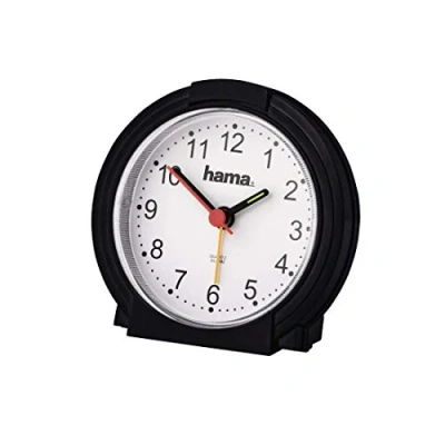 Obrázek Hama analoger Wecker ohne Ticken (batteriebetriebene Uhr mit Alarmfunktion, Licht, fluoreszierender Stunden und Minutenzeiger, einstellbare Alarmzeit, 12,5 x 6,5 17 cm) schwarz, Rund