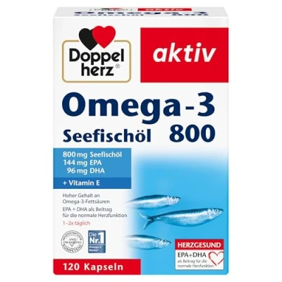 Obrázek Doppelherz Omega 3 mořský rybí olej 800 s EPA a DHA vitaminem B1 jako příspěvek k normální funkci srdce 120 kapslí