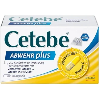 Obrázek CETEBE Abwehr plus doplněk stravy pro trojnásobnou podporu obrany s perlami vitamín C, vitamin D a zinek 1 x 30 kapslí