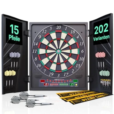 Obrázek Ultrasport, elektronický terč s dvířky, Classic Dart pro 16 hráčů, šipky, LED displejem, 38 hráčů a mnoho variant / na šipky včetně 12 měkkých šipek uzavíratelnými dvířky