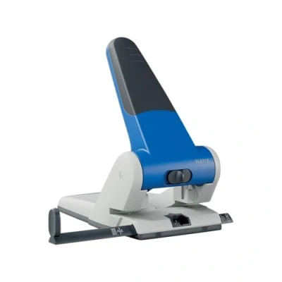 Obrázek Leitz Extra silný otvor pro registraci, kov, vhodný až na 65 listů, kolejnice s nastavením formátu, ergonomický design díky prohlubní rukojeti, modrý, 51800035