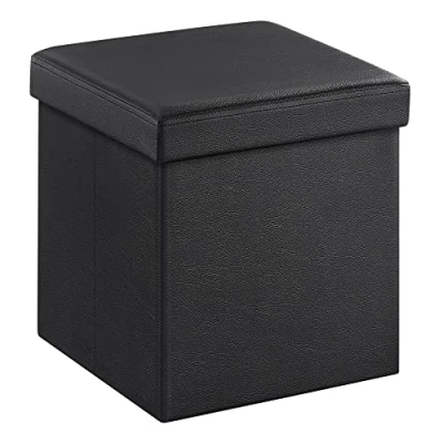Obrázek SONGMICS Skládací taburet úložný box nosnost až 300 kg, imitace kůže, černá, 38 x 38, LSF101